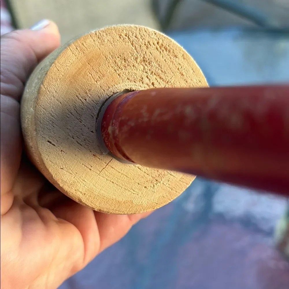 Vintage Wooden Rolling Pin with Red Handles